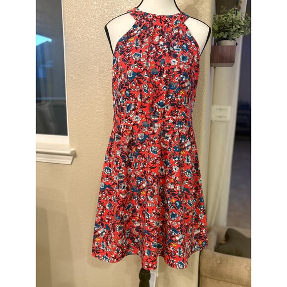 LOFT outlet Women’s Red Floral Keyhole Tie Back Halter Sundress Petite M - Picture 5 of 5
